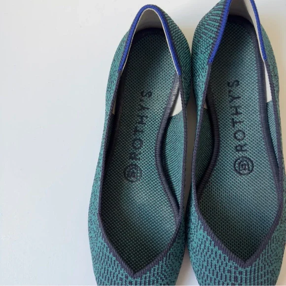 Rothy's The Point Teal Blue Green Textured Ballet Flats Sleek Design pointed toe - Picture 6 of 8